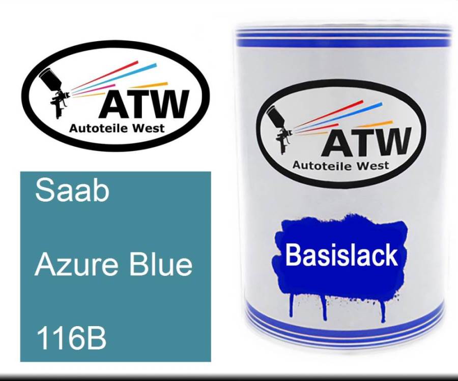 Saab, Azure Blue, 116B: 500ml Lackdose, von ATW Autoteile West.